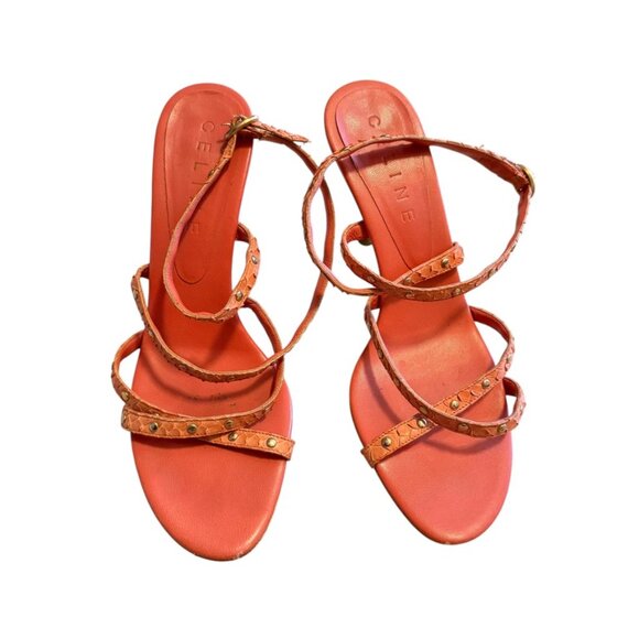 Vintage Celine Orange Python Snake sexy strapy Gladiator Sandals stiletto heels - Picture 1 of 11